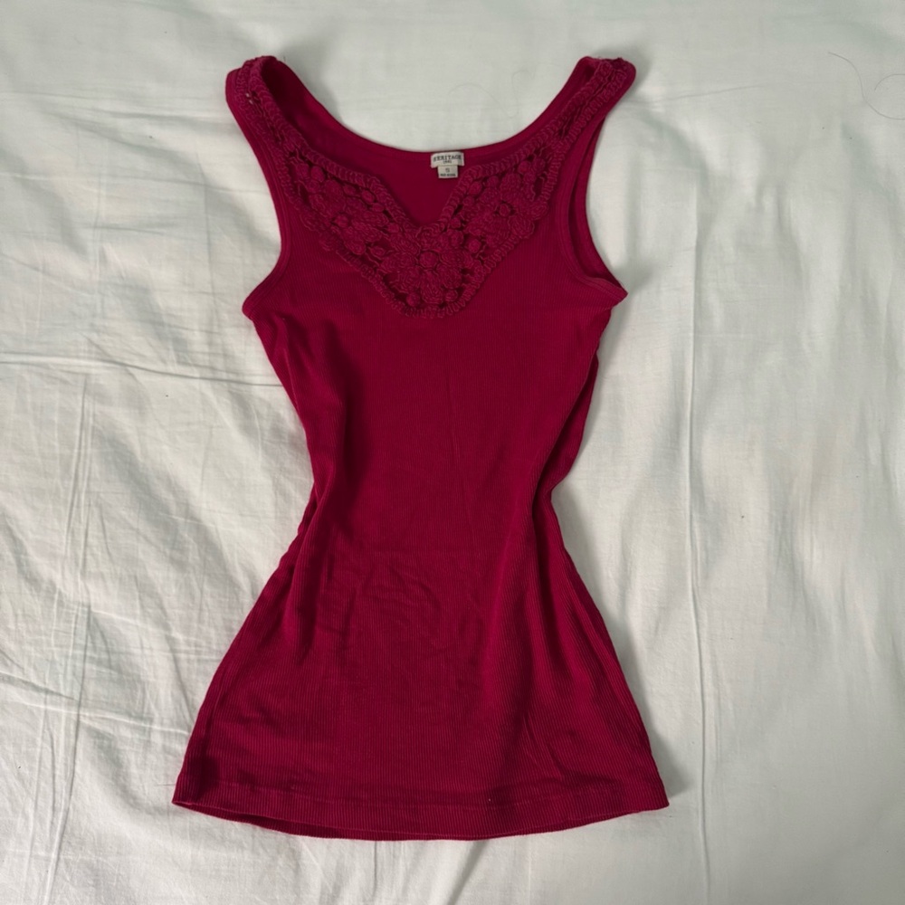 Heritage Deep Red Lace Accent Tank Top